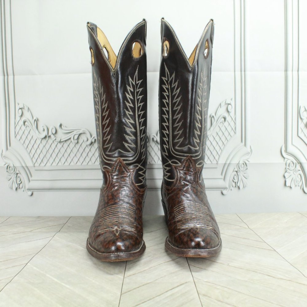 Tony Lama Brown Leather Buckaroo Caribou Cowboy Boots Shoe Size 8 D - Picture 4 of 9